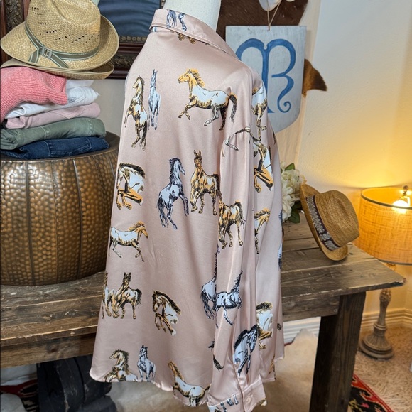 Mazik Beige and Yellow Horse Satin Blouse - Picture 6 of 6